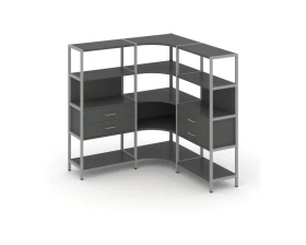 Трехсекционный угловой стеллаж четырехярусный с ящиками 1590х1590х1613 Шелф Систем / Shelf System images