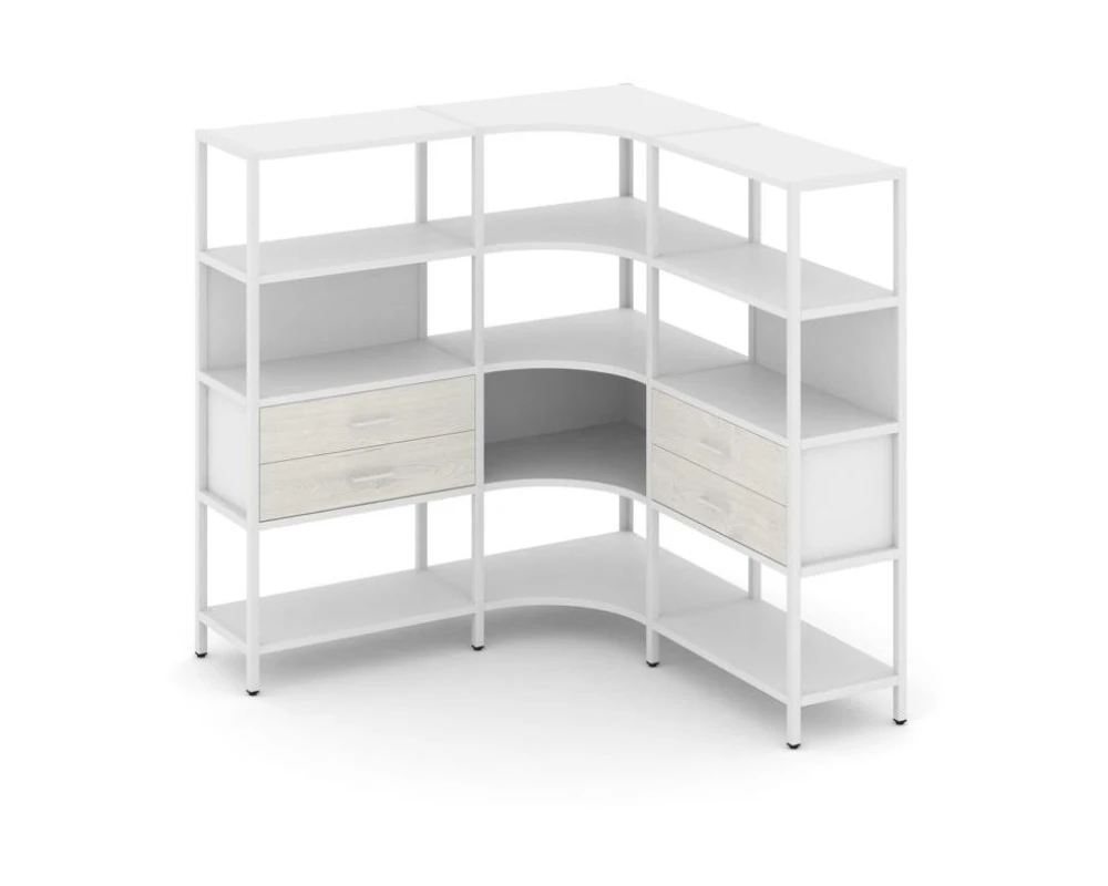 Трехсекционный угловой стеллаж четырехярусный с ящиками 1590х1590х1613 Шелф Систем / Shelf System