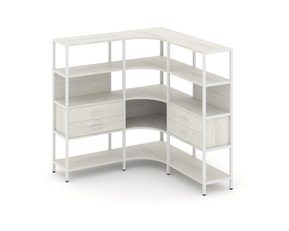 Трехсекционный угловой стеллаж четырехярусный с ящиками 1590х1590х1613 Шелф Систем / Shelf System