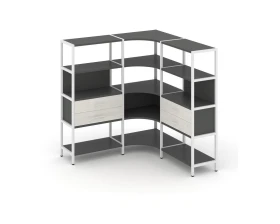 Трехсекционный угловой стеллаж четырехярусный с ящиками 1590х1590х1613 Шелф Систем / Shelf System images