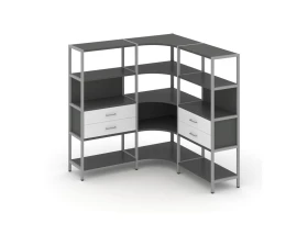 Трехсекционный угловой стеллаж четырехярусный с ящиками 1590х1590х1613 Шелф Систем / Shelf System images