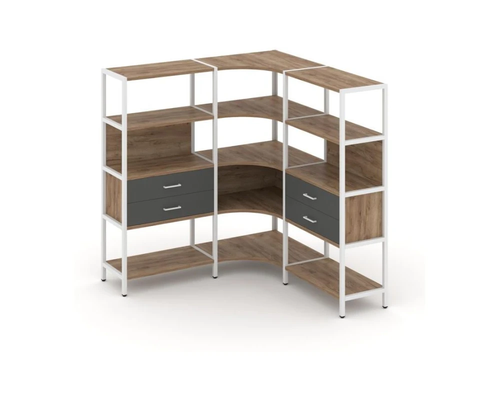 Трехсекционный угловой стеллаж четырехярусный с ящиками 1590х1590х1613 Шелф Систем / Shelf System