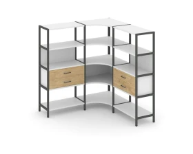 Трехсекционный угловой стеллаж четырехярусный с ящиками 1590х1590х1613 Шелф Систем / Shelf System images