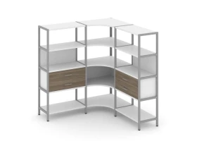 Трехсекционный угловой стеллаж четырехярусный с ящиками 1590х1590х1613 Шелф Систем / Shelf System images