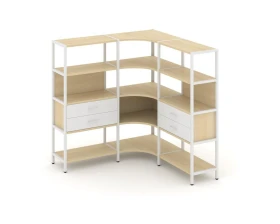 Трехсекционный угловой стеллаж четырехярусный с ящиками 1590х1590х1613 Шелф Систем / Shelf System images