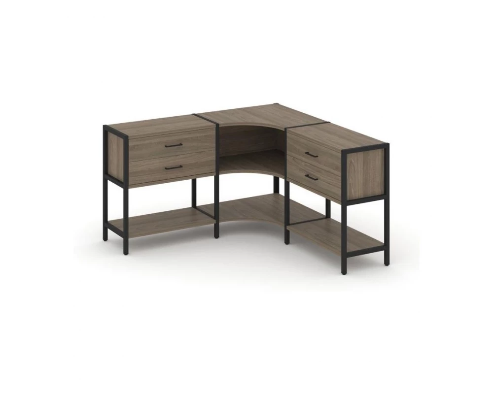 Трехсекционный угловой стеллаж двухярусный с ящиками 1590х1590х879 Shelf System