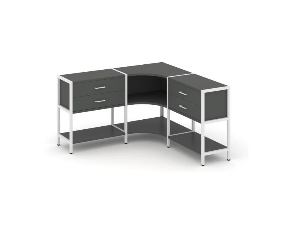 Трехсекционный угловой стеллаж двухярусный с ящиками 1590х1590х879 Shelf System