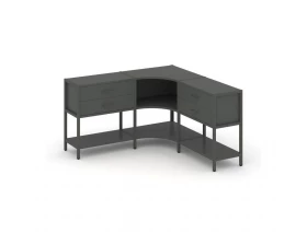 Трехсекционный угловой стеллаж двухярусный с ящиками 1590х1590х879 Shelf System images