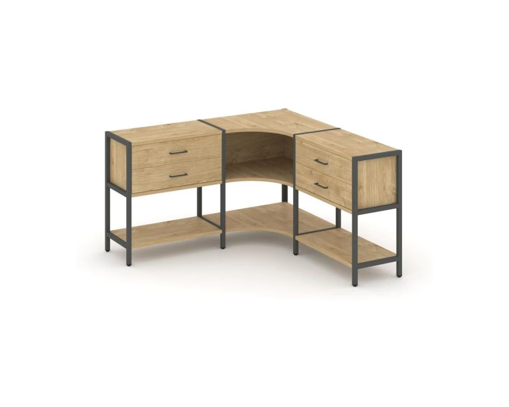 Трехсекционный угловой стеллаж двухярусный с ящиками 1590х1590х879 Shelf System