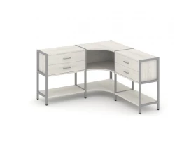 Трехсекционный угловой стеллаж двухярусный с ящиками 1590х1590х879 Shelf System images