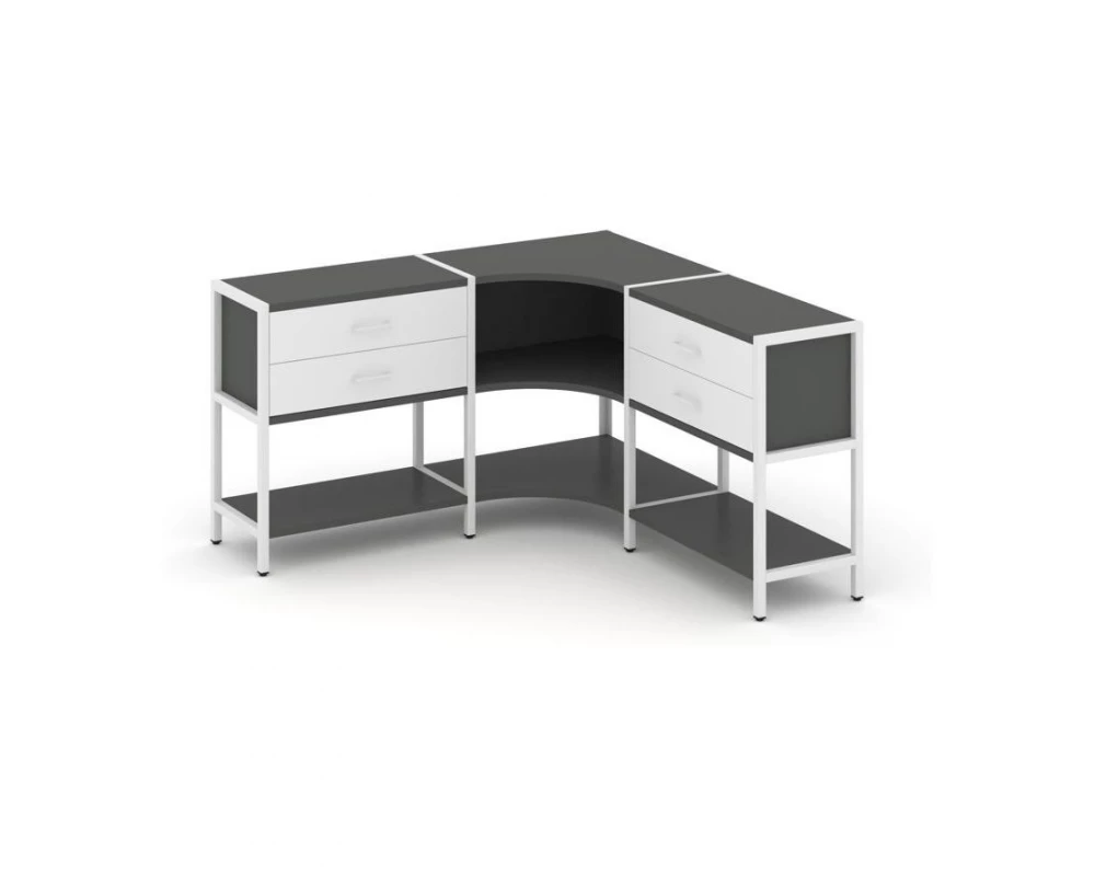 Трехсекционный угловой стеллаж двухярусный с ящиками 1590х1590х879 Shelf System