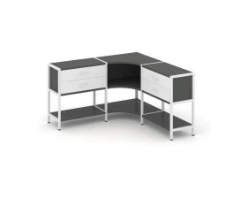 Трехсекционный угловой стеллаж двухярусный с ящиками 1590х1590х879 Shelf System images