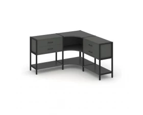 Трехсекционный угловой стеллаж двухярусный с ящиками 1590х1590х879 Shelf System images