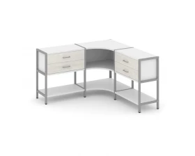 Трехсекционный угловой стеллаж двухярусный с ящиками 1590х1590х879 Shelf System images