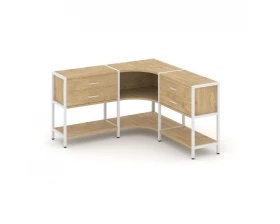 Трехсекционный угловой стеллаж двухярусный с ящиками 1590х1590х879 Shelf System images