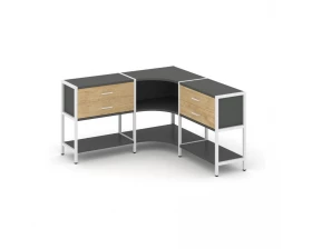 Трехсекционный угловой стеллаж двухярусный с ящиками 1590х1590х879 Shelf System images