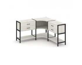 Трехсекционный угловой стеллаж двухярусный с ящиками 1590х1590х879 Shelf System images