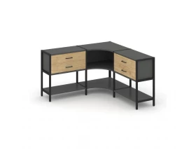 Трехсекционный угловой стеллаж двухярусный с ящиками 1590х1590х879 Shelf System images