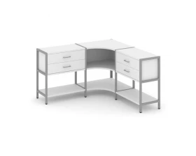 Трехсекционный угловой стеллаж двухярусный с ящиками 1590х1590х879 Shelf System images