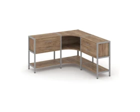 Трехсекционный угловой стеллаж двухярусный с ящиками 1590х1590х879 Shelf System images