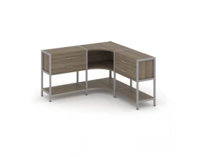 Трехсекционный угловой стеллаж двухярусный с ящиками 1590х1590х879 Shelf System images