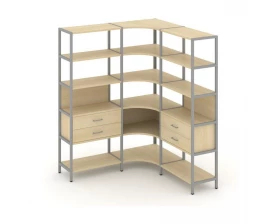 Трехсекционный угловой стеллаж пятиярусный с ящиками 1590х1590х1980 Shelf System images