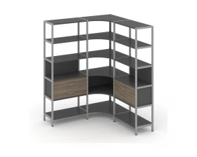 Трехсекционный угловой стеллаж пятиярусный с ящиками 1590х1590х1980 Shelf System images