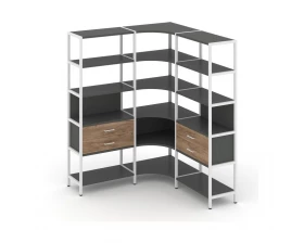 Трехсекционный угловой стеллаж пятиярусный с ящиками 1590х1590х1980 Shelf System images