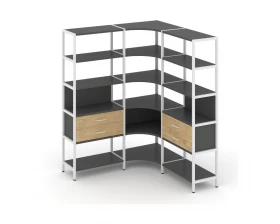 Трехсекционный угловой стеллаж пятиярусный с ящиками 1590х1590х1980 Shelf System images