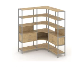 Трехсекционный угловой стеллаж пятиярусный с ящиками 1590х1590х1980 Shelf System images