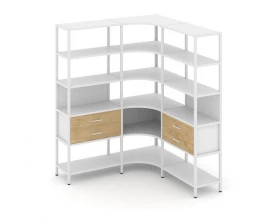 Трехсекционный угловой стеллаж пятиярусный с ящиками 1590х1590х1980 Shelf System images