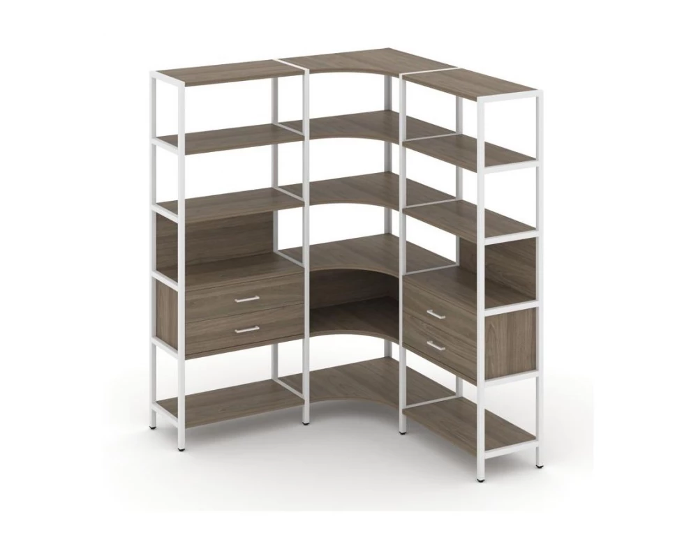 Трехсекционный угловой стеллаж пятиярусный с ящиками 1590х1590х1980 Shelf System