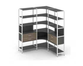 Трехсекционный угловой стеллаж пятиярусный с ящиками 1590х1590х1980 Shelf System images