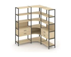 Трехсекционный угловой стеллаж пятиярусный с ящиками 1590х1590х1980 Shelf System images