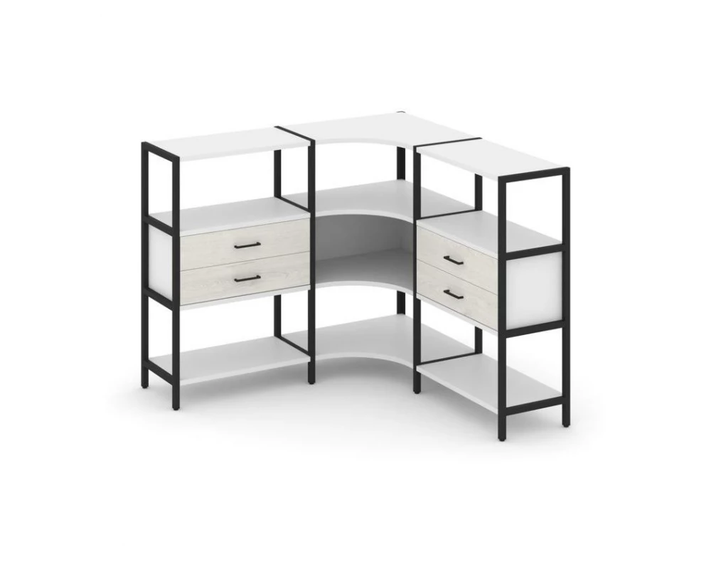 Трехсекционный угловой стеллаж трехярусный с ящиками 1590х1590х1246 Shelf System