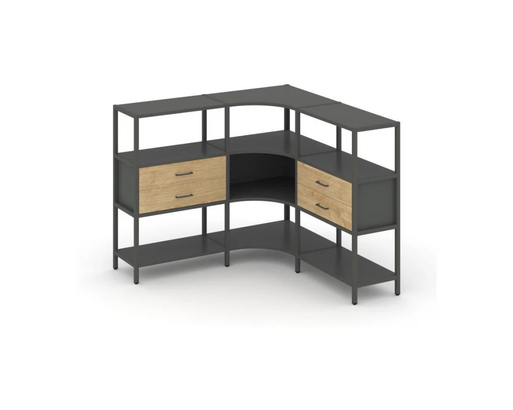 Трехсекционный угловой стеллаж трехярусный с ящиками 1590х1590х1246 Shelf System