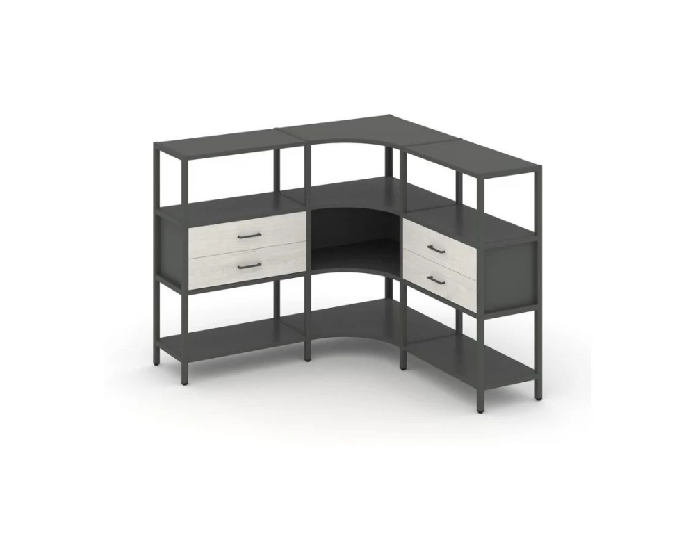 Трехсекционный угловой стеллаж трехярусный с ящиками 1590х1590х1246 Shelf System