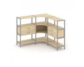 Трехсекционный угловой стеллаж трехярусный с ящиками 1590х1590х1246 Shelf System images