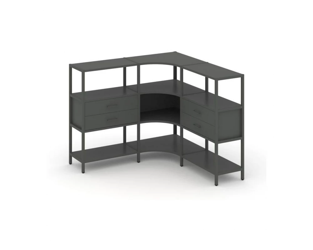 Трехсекционный угловой стеллаж трехярусный с ящиками 1590х1590х1246 Shelf System