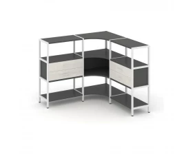 Трехсекционный угловой стеллаж трехярусный с ящиками 1590х1590х1246 Shelf System images