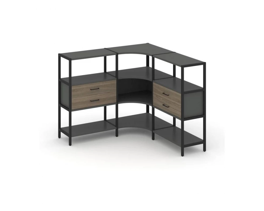 Трехсекционный угловой стеллаж трехярусный с ящиками 1590х1590х1246 Shelf System