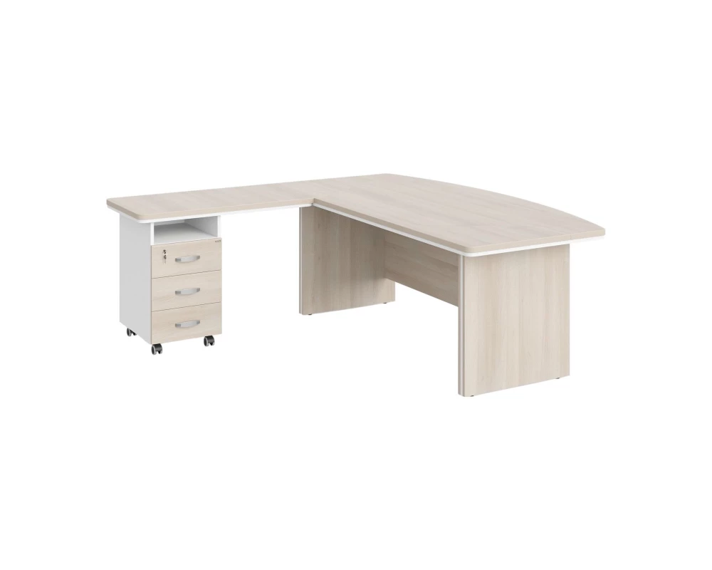 Стол руководителя угловой с тумбой L 180х205х76 Berlin Director Акация светлая/Белый премиум